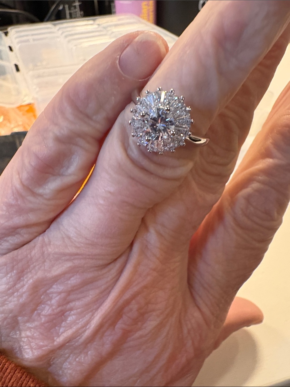 Clear Crystal Halo Statement Ring in Silver-tone - Picture 3 of 5